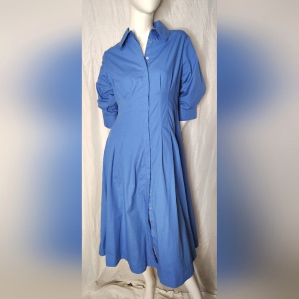 Elie Tahari Megan Markle Button Down French Blue Shirt  Midi Dress Sz 6 - Picture 3 of 16